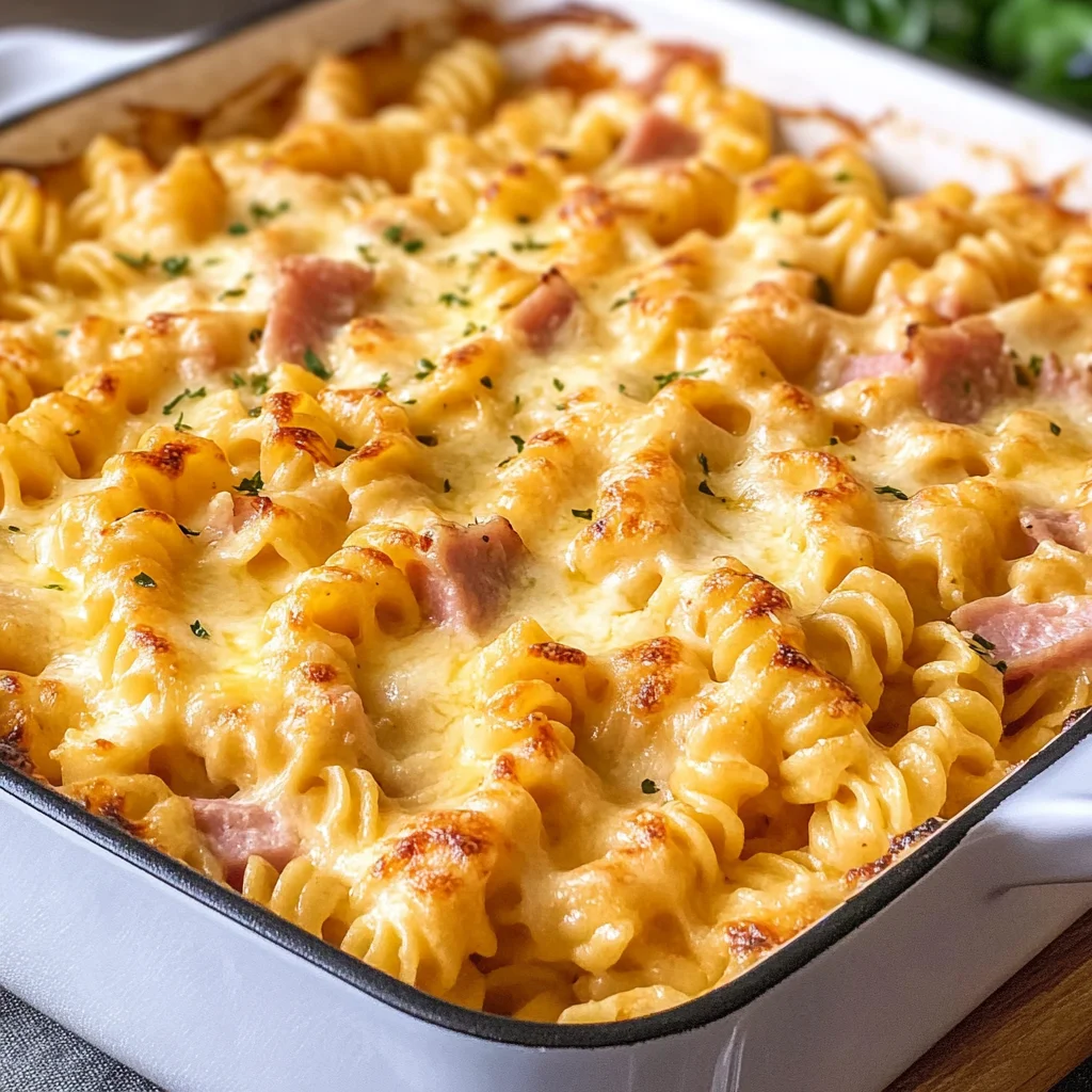 Einfacher Nudelauflauf mit Schinken & Käse