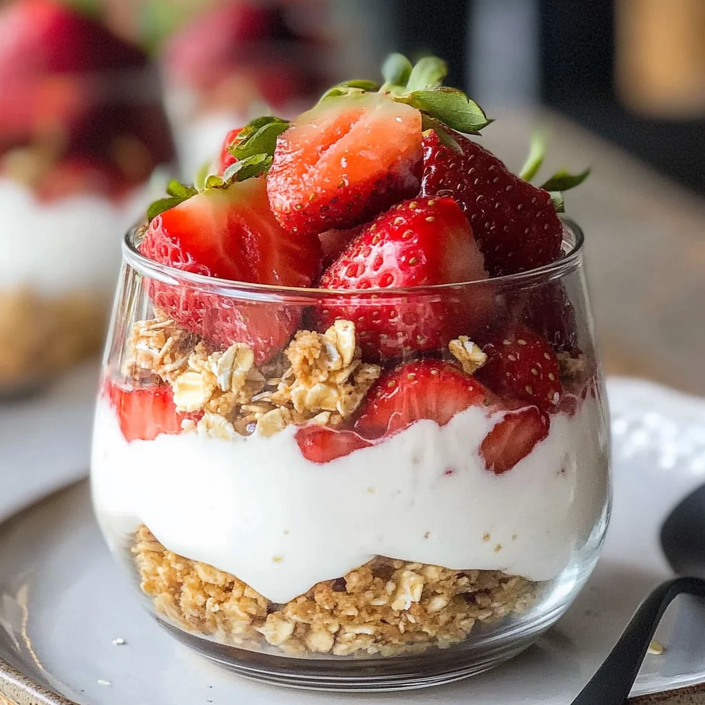 Erdbeer-Dessert im Glas mit Joghurt