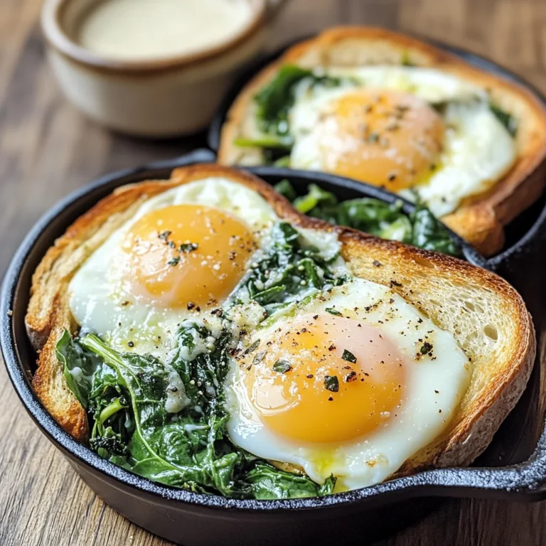 Gebackene Eier mit cremigem Grüngemüse und Knoblauchbutter-Toast