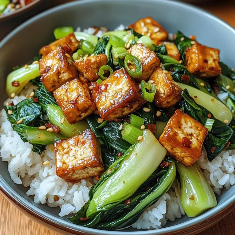 Gebratener Pak Choi mit knusprigem Tofu und Reis