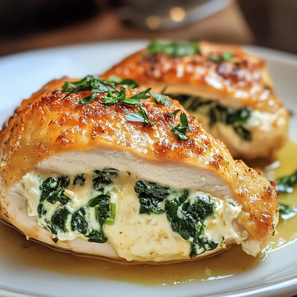 Gefüllte Hähnchenbrust mit Frischkäse und Spinat
