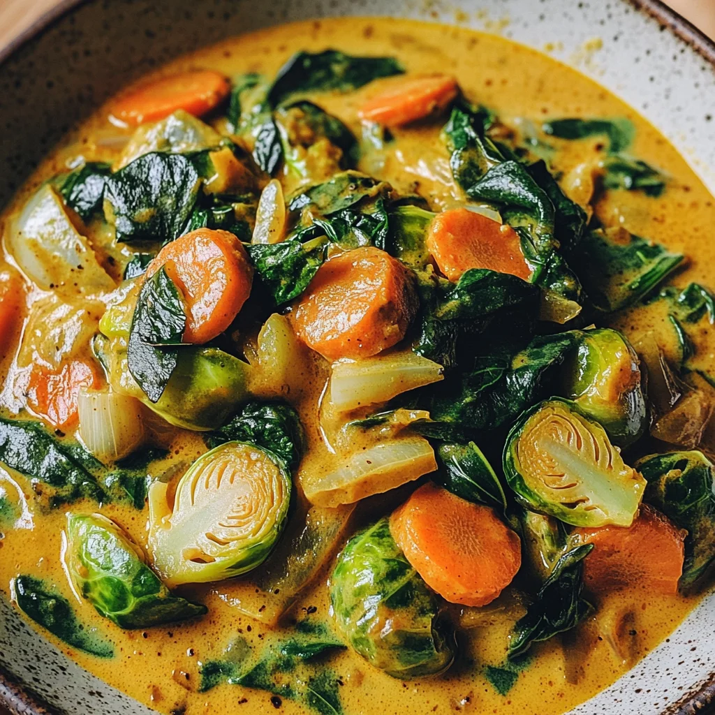 Rosenkohl-Curry mit Spinat, Möhren und Lauch