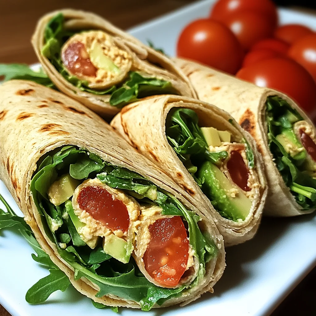 Vegetarische Wrap-Röllchen mit Rucola und Tomaten