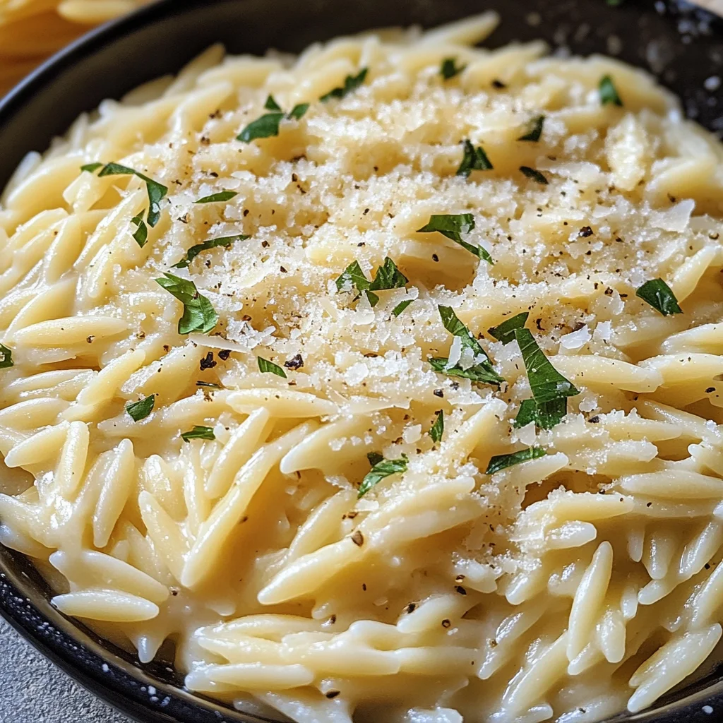 Cremige Orzo-Nudeln mit Knoblauch und Parmesan