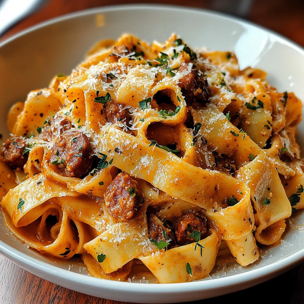 Cremige kalabrische Chili-Pappardelle mit Wurst und Fenchel
