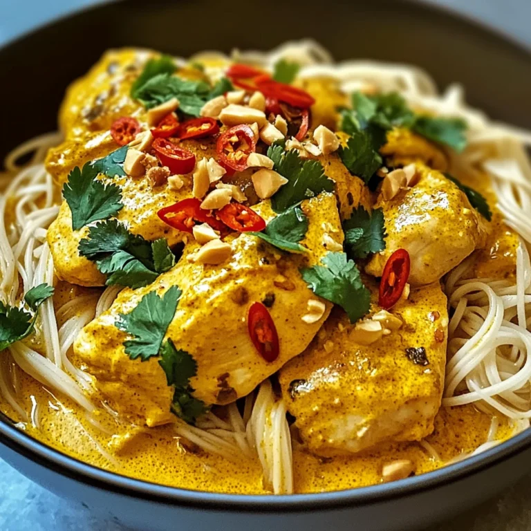 Cremiges thailändisches Kurkuma Hähnchen mit Nudeln