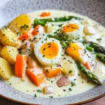 Eierfrikassee mit Kartoffeln und Gemüse