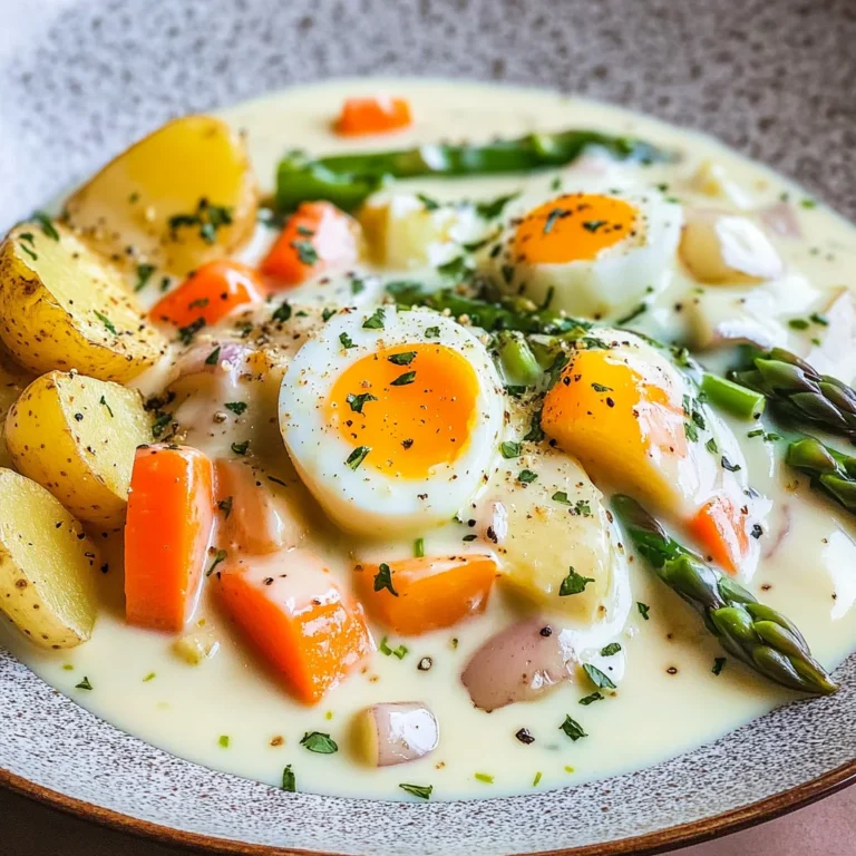 Eierfrikassee mit Kartoffeln und Gemüse
