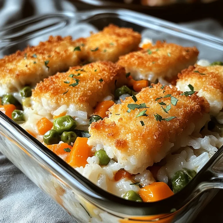 Fischstäbchen-Auflauf mit Reis und Gemüse