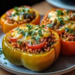 Gefüllte Paprikaschoten mit rotem Reis