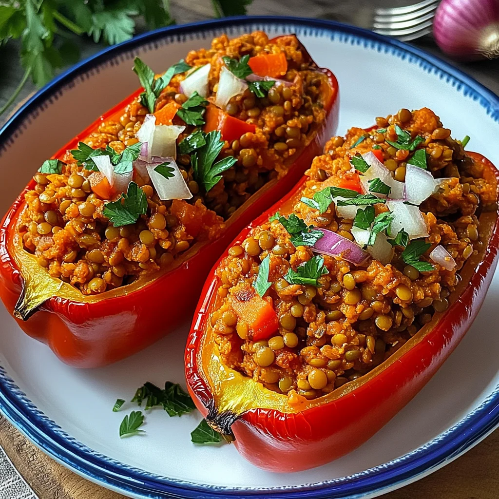 Gefüllte Spitzpaprika mit roten Linsen