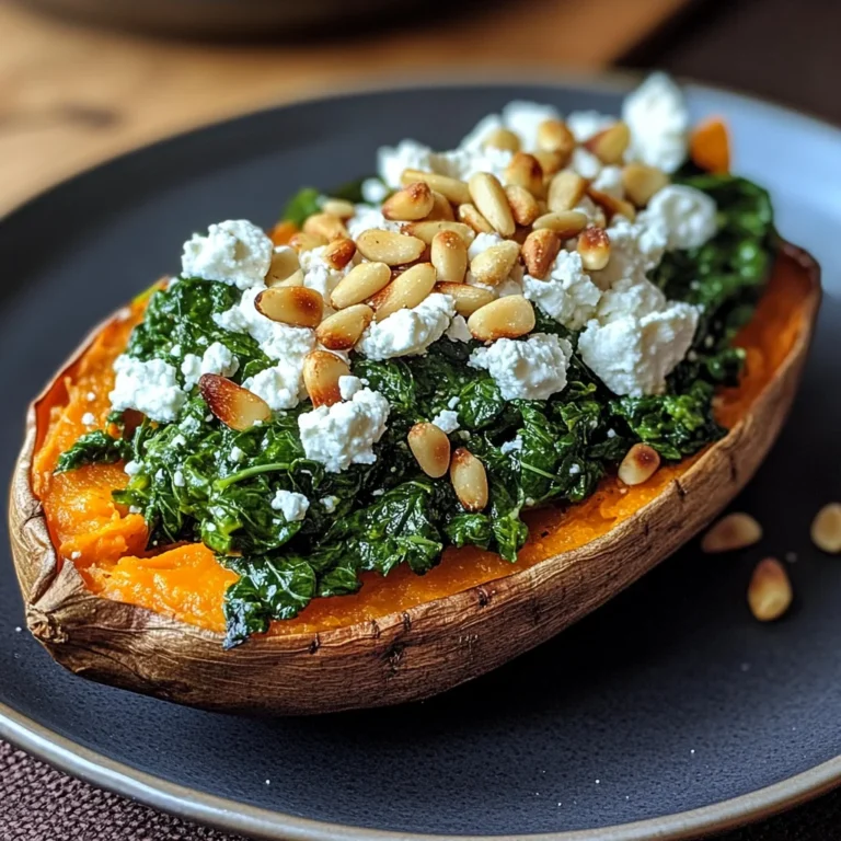 Gefüllte Süßkartoffel mit Feta und Spinat