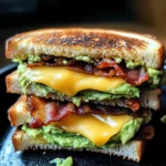 Gegrilltes Sandwich mit Avocado, Speck und Käse