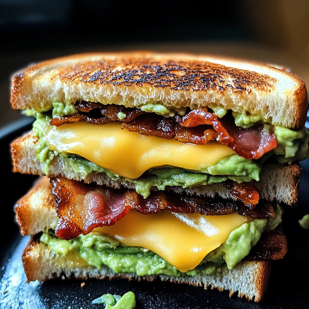 Gegrilltes Sandwich mit Avocado, Speck und Käse