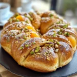 Hefezopf mit getrockneten Aprikosen, Marzipan und Pistazien