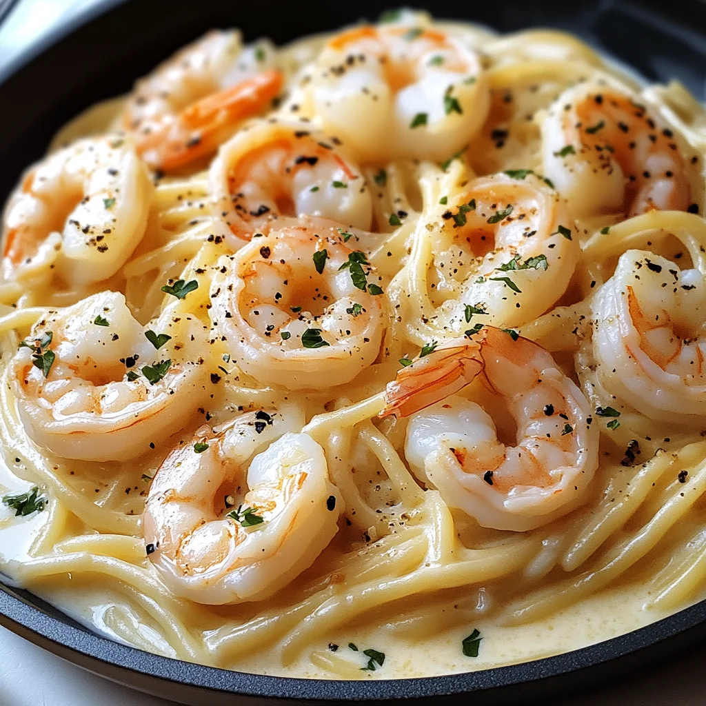 Spaghetti Alfredo mit Garnelen