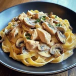 Tagliatelle mit Pilzen und Huhn in Sahnesoße