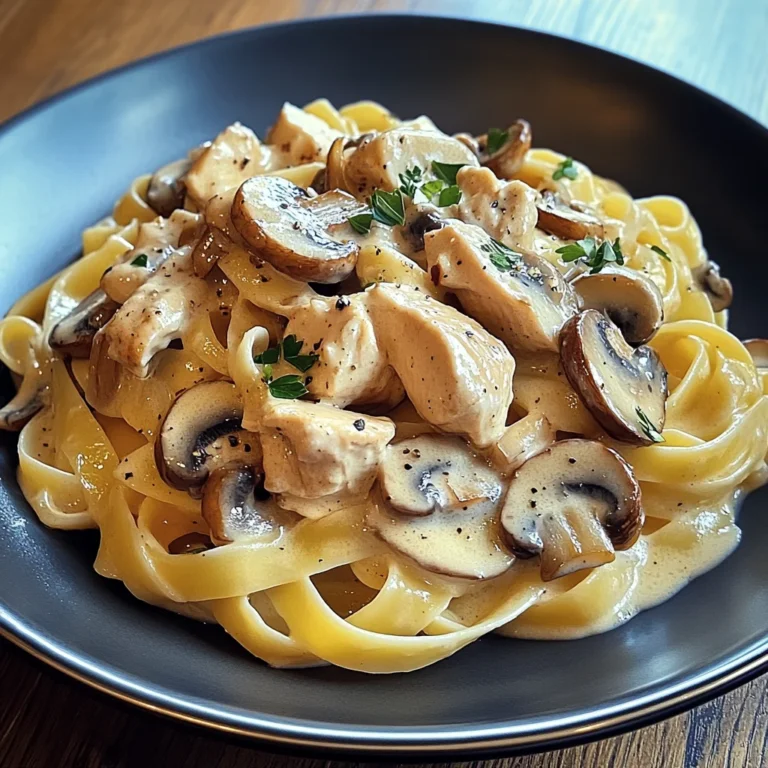 Tagliatelle mit Pilzen und Huhn in Sahnesoße